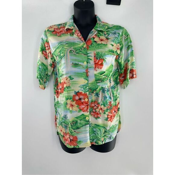 Tomboy Vintage 90’s Women’s Green Tropical Print Button-Down Shirt Size M - Picture 1 of 7